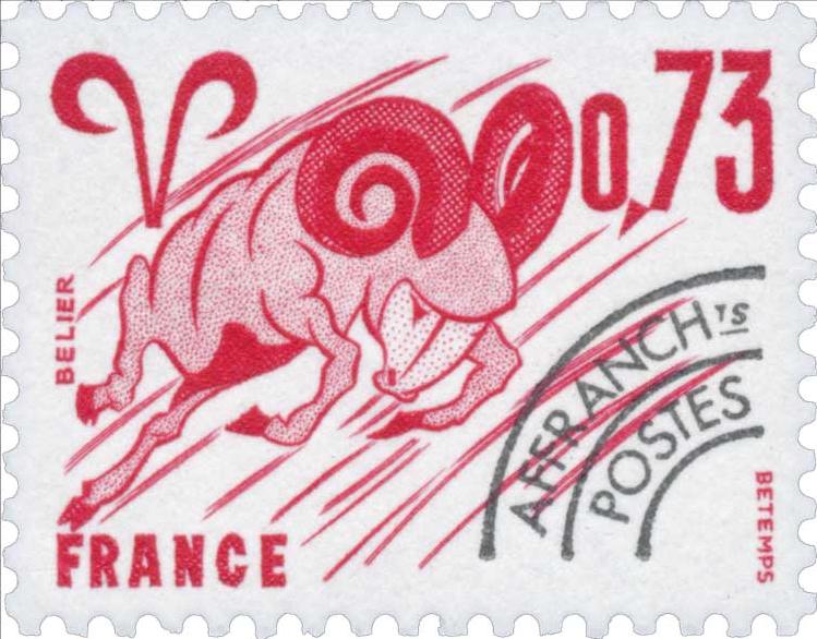 Timbre préoblitéré du zodiaque : Bélier.