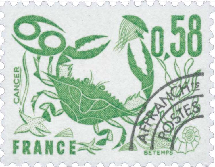 Timbre préoblitéré du zodiaque : Cancer.
